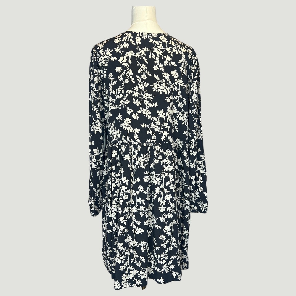 Old Navy Women's Large Black White Floral Long Sleeve Mini Dress Cottagecore - Picture 4 of 7